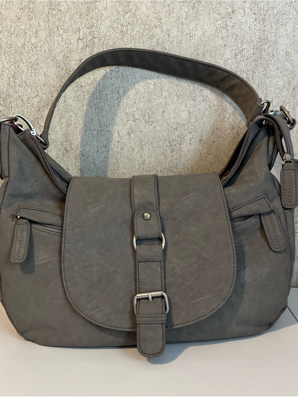 Kelly Moore B-Hobo Camera Bag Shoulder Bag Crossbody Gray Leather New